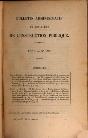 Bulletin administratif du Ministère de l'Instruction Publique. 7. 1867