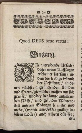 Quod Deus bene vertat! Eingang.