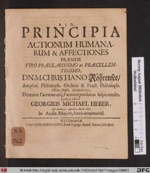Principia Actionum Humanarum & Affectiones