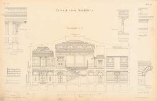 Kunsthalle: Längsschnitt A-B, Details (aus: Entwürfe von Bohnstedt, Heft I-VIII, 1875-1877)