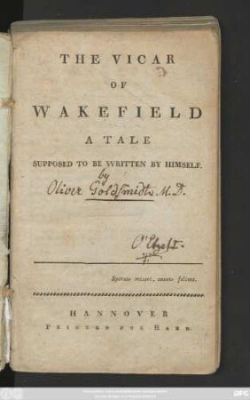 The Vicar Of Wakefield : A Tale Supposed To Be Written By Himself