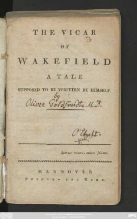 The Vicar Of Wakefield : A Tale Supposed To Be Written By Himself