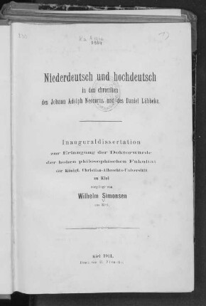 Niederdeutsch und hochdeutsch in den Chroniken des Johann Adolph Neocorus und des Daniel Lübbeke
