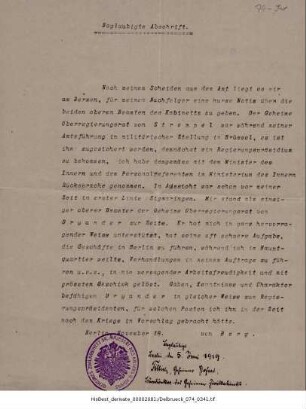 Empfehlungsschreiben Zivilkabinett
