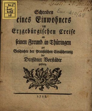 Schreiben eines Einwohners im Erzgebürgischen Creise