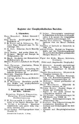 Register der Geophysikalischen Berichte