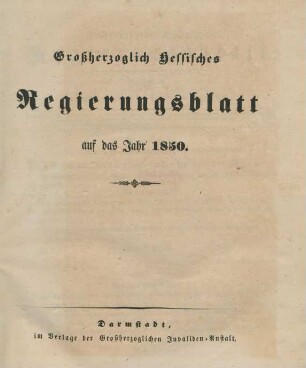1850: Großherzoglich-Hessisches Regierungsblatt