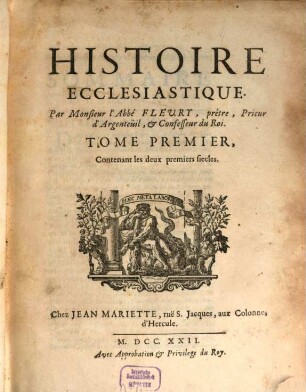 Histoire Ecclesiastique, 1. Contenant les deux premiers siecles