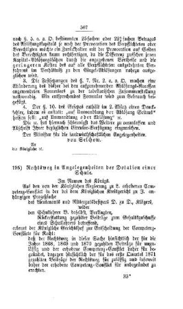 Rechtsweg in Angelegenheiten der Dotation einer Schule : [V. Elementarschulwesen]