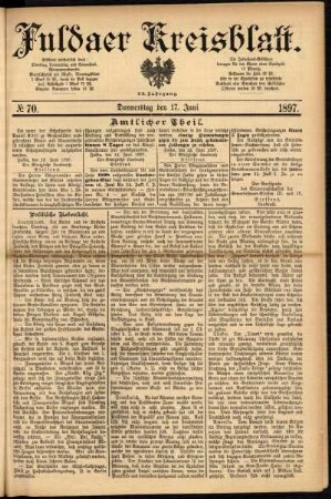 Erste Ausgabe vom Donnerstag, den 17. Juni 1897.