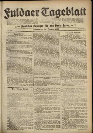 Ausgabe vom Donnerstag, den 20. Januar 1921.