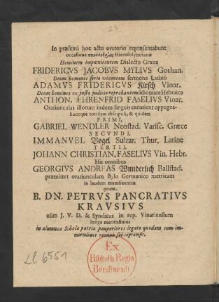 In praesenti hoc actu oratorio repraesentabunt [...]