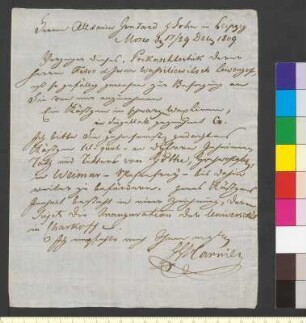 Brief von Harnier, Gabriel Ludwig an Goethe, Johann Wolfgang von