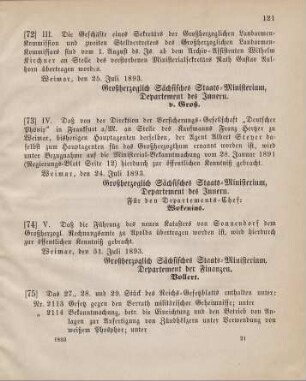 74. Ministerial-Bekanntmachung, die Uebertragung der Katasterführung von Sonnenfeld an das Großherzogl. Rechnungsamt zu Apolda betreffend