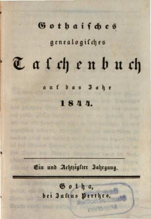 Gothaisches genealogisches Taschenbuch. 1844 = Jg. 81