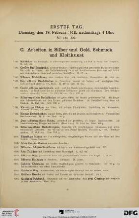 C. Arbeiten in Silber und Gold, Schmuck und Kleinkunst (Nr. 185-322)