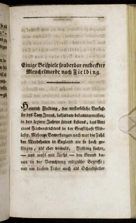 Einige Beispiele sonderbar entdeckter Meuchelmorde nach Fielding.