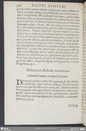 Historia 50. Rasis de oris tortura. Conuulsio Canina, cataputia sanatur