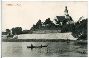 Nerchau. Blick über die Mulde mit Boot nach Nerchau