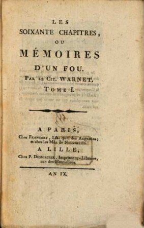 Les soixante chapitres ou mémoires d'un fou, 1