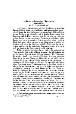 Herbarts Allgemeine Pädagogik 1806 - 1906