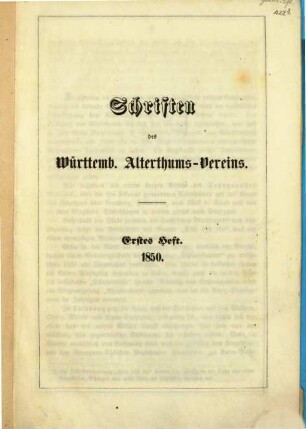 Schriften des Württembergischen Alterthums-Vereins, 1,1