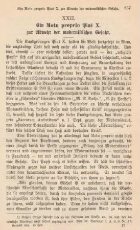 257-264 Ein Motu proprio Pius X. zur Abwehr der modernistischen Kräfte