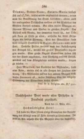 586-587 Nachstehender Brief wurde allen Bischöfen in Frankreich zugeschickt