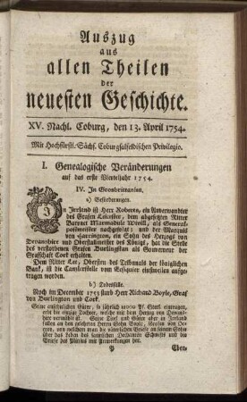 XV. Nachl. Coburg, den 13. April 1754.