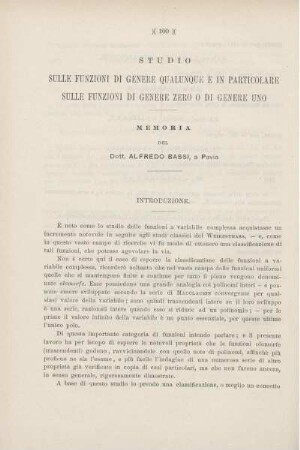 Studio Sulle funzioni di genere qualunque e in particolare sulle funzioni di genere zero o di genere uno