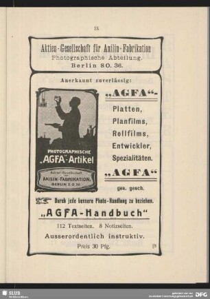 Werbung: Aktiengesellschaft für Anilin-Fabrikation AGFA. Photographische Abteilung Berlin