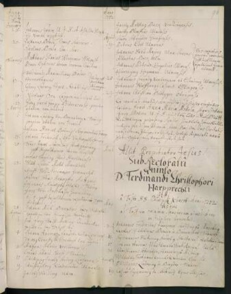 Sommerhalbjahr 1702. Rektorat Ferdinand Christoph Harpprecht