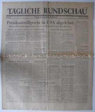 Sowjetische Tageszeitung für die deutsche Bevölkerung "Tägliche Rundschau" u.a. über innenpolitische Auseinandersetzungen in den USA