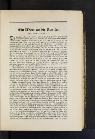 Ein Wort an die Kritiker. Von Theobald Ziegler.