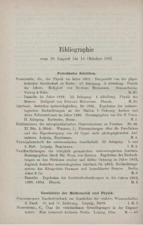 Bibliographie vom 19. August bis 14. Oktober 1897.