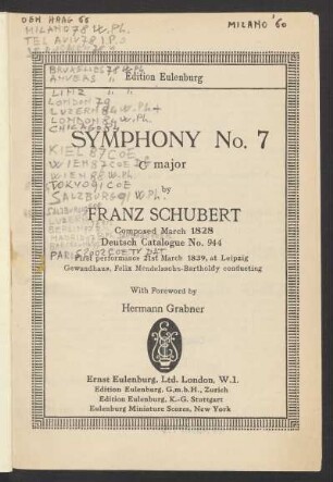 Symphony no. 7 C major : Deutsch catalogue No. 944