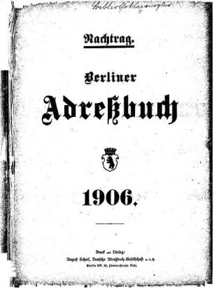 Nachtrag Berliner Adreßbuch 1906