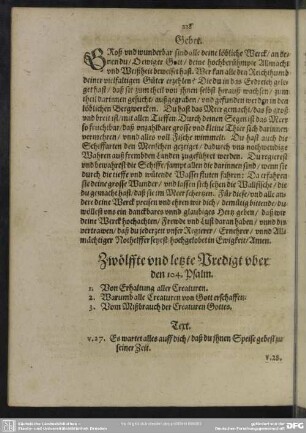 Zwölffte und letzte Predigt uber den 104. Psalm