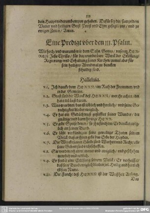 Eine Predigt uber den 111. Psalm