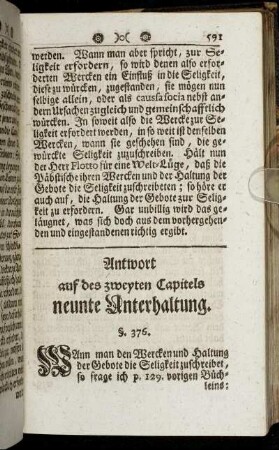 Antwort auf des zweyten Capitels neunte Unterhaltung.