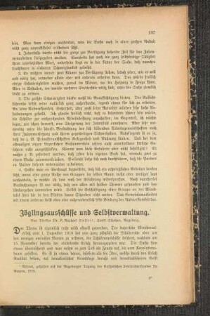 Zöglingsausschüsse und Selbstverwaltung