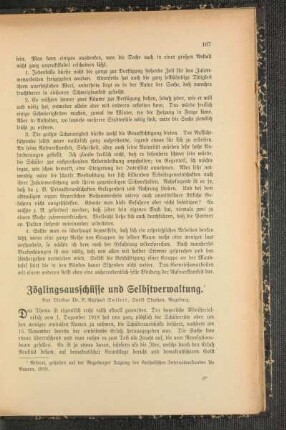 Zöglingsausschüsse und Selbstverwaltung