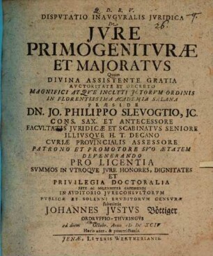 De iure primogeniturae et maioratus