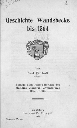 Geschichte Wandsbecks bis 1564