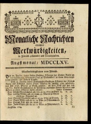 Augustmonat, MDCCLXV