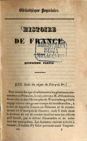Histoire de France jusqu'en 1789, 3,15. (1833). - 108 S.