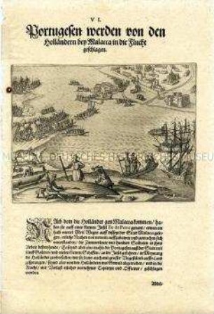 Portugiesen wurden bei Malakka von den Holländern in die Flucht geschlagen - Tafel 88 aus de Bry, India II