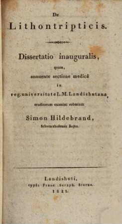 De lithontripticis : Diss. inaug.