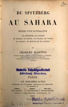Du Spitzberg au Sahara : étapes d'un naturaliste au Spitzberg, en Laponie, en Écosse, en Suisse, en France, en Italie, en Orient, en Égypte et en Algérie