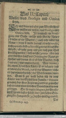 Das II. Capitel, Weiset, was Prodigia und Omina seyn